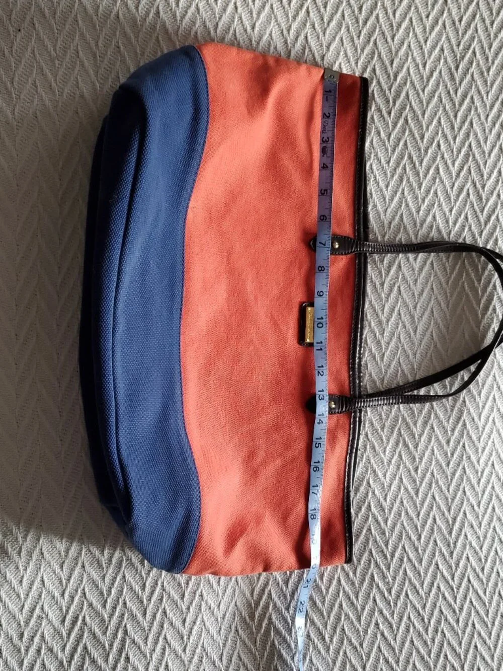 Lauren Ralph Lauren Orange and Blue Fabric Tote Bag Purse